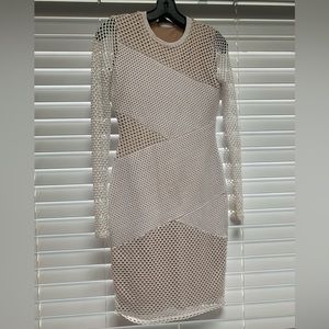 White Mesh BCBG Long Sleeve Dress